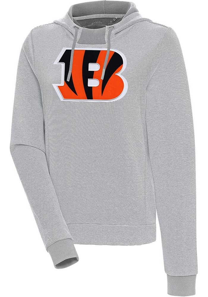 Antigua Cincinnati Bengals Women's Grey Axe Bunker Hooded Sweatshirt, Grey, 86% Cotton / 11% Polyester / 3% SPANDEX, Size 2XL, Rally House