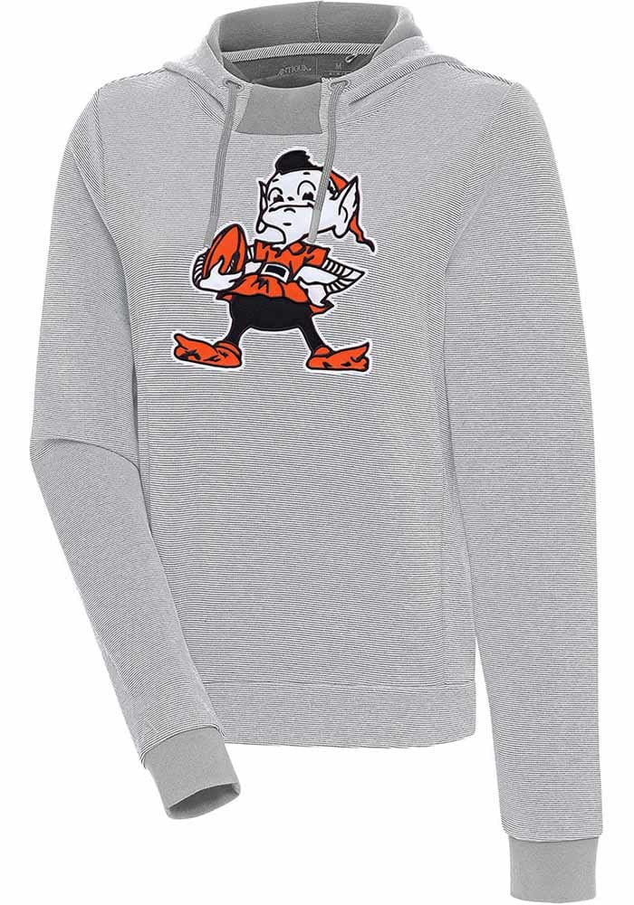 Antigua Cleveland Browns Women's Grey Axe Bunker Hooded Sweatshirt, Grey, 86% Cotton / 11% Polyester / 3% SPANDEX, Size M, Rally House