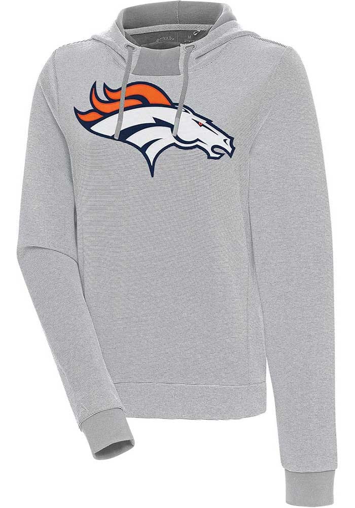 Antigua Denver Broncos Women's Grey Axe Bunker Hooded Sweatshirt, Grey, 86% Cotton / 11% Polyester / 3% SPANDEX, Size 2XL, Rally House