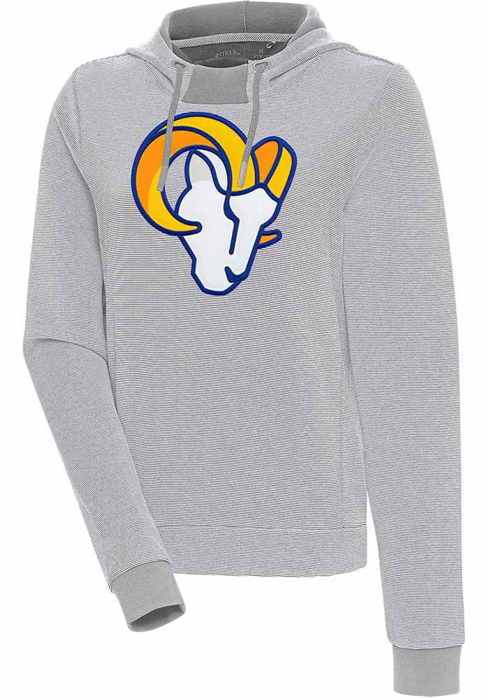 Antigua Los Angeles Rams Women's Grey Axe Bunker Hooded Sweatshirt, Grey, 86% Cotton / 11% Polyester / 3% SPANDEX, Size S, Rally House