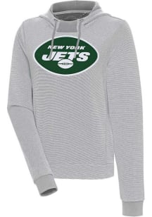 Antigua New York Jets Womens Grey Axe Bunker Hooded Sweatshirt