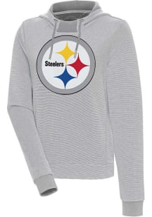 Antigua Pittsburgh Steelers Womens Grey Axe Bunker Hooded Sweatshirt