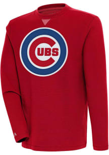Antigua Chicago Cubs Mens Red Flier Bunker Long Sleeve Crew Sweatshirt