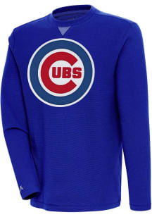 Antigua Chicago Cubs Mens Blue Flier Bunker Long Sleeve Crew Sweatshirt