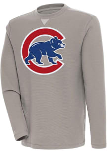 Antigua Chicago Cubs Mens Oatmeal Flier Bunker Long Sleeve Crew Sweatshirt