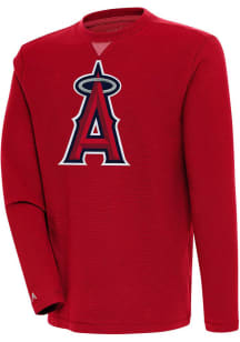 Antigua Los Angeles Angels Mens Red Flier Bunker Long Sleeve Crew Sweatshirt
