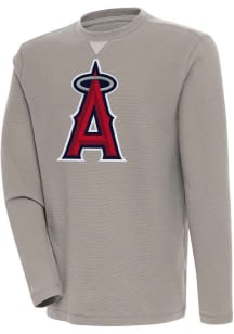 Antigua Los Angeles Angels Mens Oatmeal Flier Bunker Long Sleeve Crew Sweatshirt