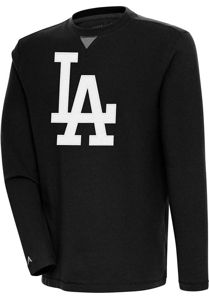 Antigua Los Angeles Dodgers Black Flier Bunker Long Sleeve Crew Sweatshirt, Black, 86% Cotton / 11% Polyester / 3% SPANDEX, Size M, Rally House