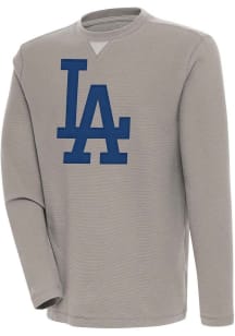 Antigua Los Angeles Dodgers Mens Oatmeal Flier Bunker Long Sleeve Crew Sweatshirt