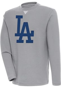 Antigua Los Angeles Dodgers Mens Grey Flier Bunker Long Sleeve Crew Sweatshirt