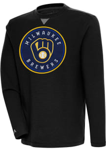 Antigua Milwaukee Brewers Mens Black Flier Bunker Long Sleeve Crew Sweatshirt