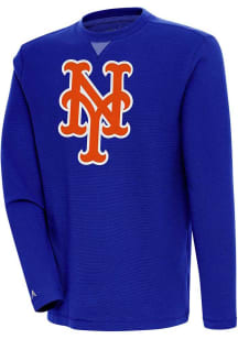 Antigua New York Mets Mens Blue Flier Bunker Long Sleeve Crew Sweatshirt