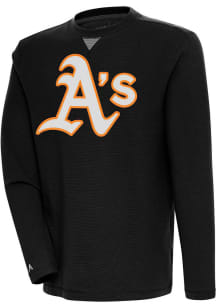 Antigua Oakland Athletics Mens Black Flier Bunker Long Sleeve Crew Sweatshirt