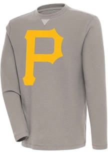 Antigua Pittsburgh Pirates Mens Oatmeal Flier Bunker Long Sleeve Crew Sweatshirt