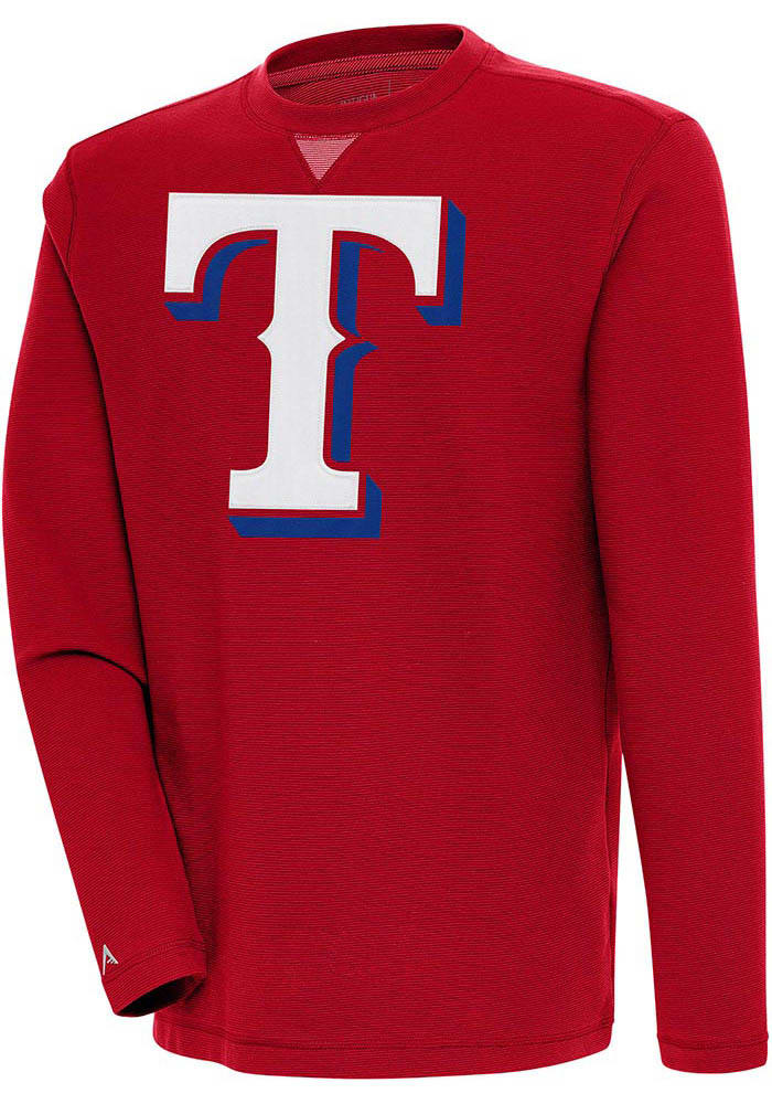 Antigua Texas Rangers Blue Flier Bunker Long Sleeve Crew Sweatshirt, Blue, 86% Cotton / 11% Polyester / 3% SPANDEX, Size XL, Rally House