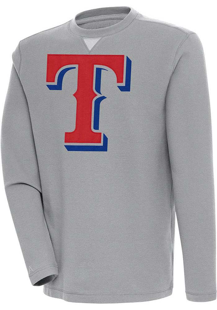 Antigua Texas Rangers Blue Flier Bunker Long Sleeve Crew Sweatshirt, Blue, 86% Cotton / 11% Polyester / 3% SPANDEX, Size XL, Rally House