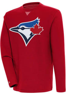 Antigua Toronto Blue Jays Mens Red Flier Bunker Long Sleeve Crew Sweatshirt