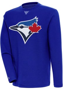 Antigua Toronto Blue Jays Mens Blue Flier Bunker Long Sleeve Crew Sweatshirt