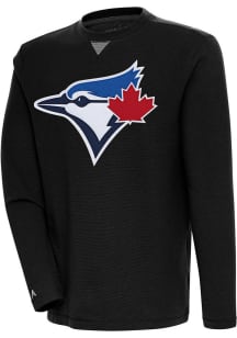 Antigua Toronto Blue Jays Mens Black Flier Bunker Long Sleeve Crew Sweatshirt