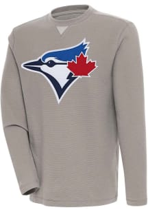 Antigua Toronto Blue Jays Mens Oatmeal Flier Bunker Long Sleeve Crew Sweatshirt