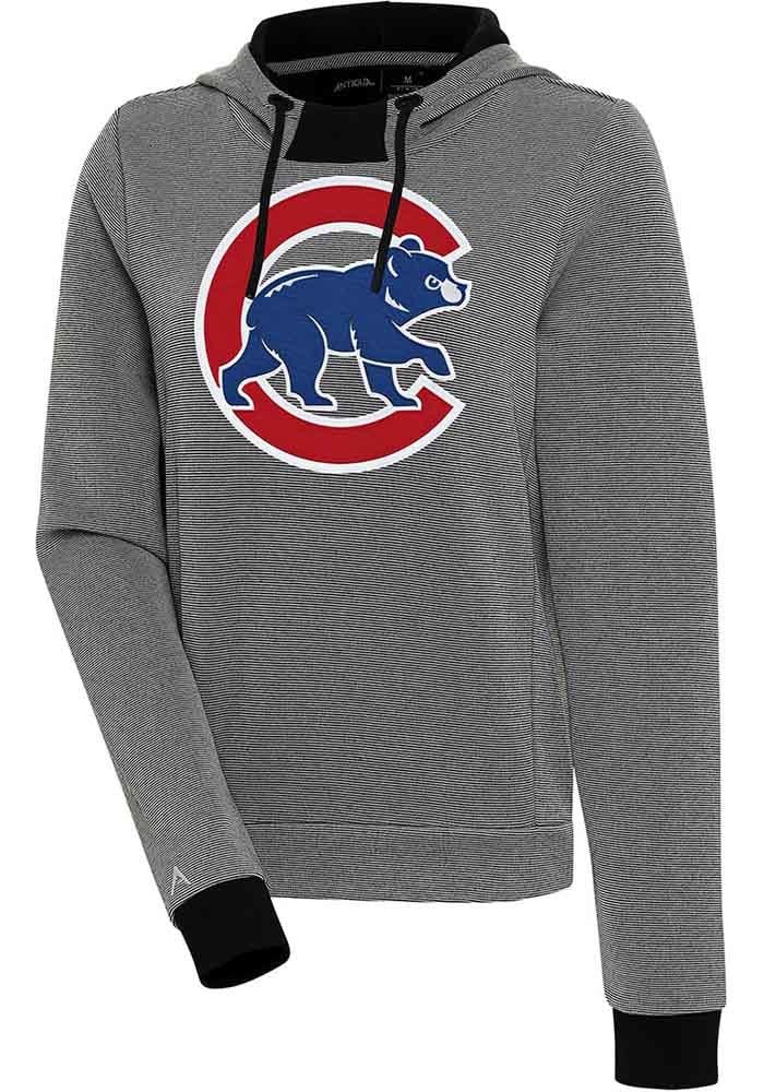 Antigua Chicago Cubs Women's Black Axe Bunker Hooded Sweatshirt, Black, 86% Cotton / 11% Polyester / 3% SPANDEX, Size 2XL, Rally House