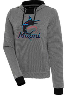 Antigua Miami Marlins Womens Black Axe Bunker Hooded Sweatshirt