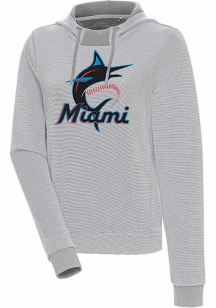 Antigua Miami Marlins Womens Grey Axe Bunker Hooded Sweatshirt