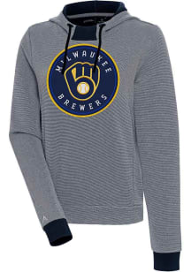 Antigua Milwaukee Brewers Womens Navy Blue Axe Bunker Hooded Sweatshirt