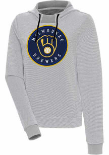Antigua Milwaukee Brewers Womens Grey Axe Bunker Hooded Sweatshirt