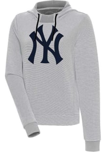 Antigua New York Yankees Womens Grey Axe Bunker Hooded Sweatshirt