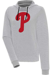Antigua Philadelphia Phillies Womens Grey Axe Bunker Hooded Sweatshirt