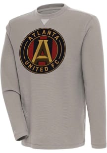 Antigua Atlanta United FC Mens Oatmeal Flier Bunker Long Sleeve Crew Sweatshirt