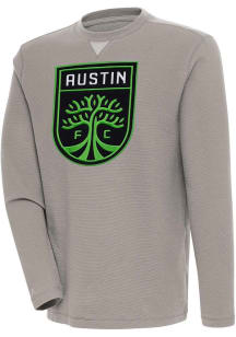 Antigua Austin FC Mens Oatmeal Flier Bunker Long Sleeve Crew Sweatshirt