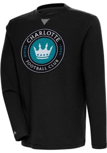 Antigua Charlotte FC Mens Black Flier Bunker Long Sleeve Crew Sweatshirt
