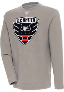 Antigua DC United Mens Oatmeal Flier Bunker Long Sleeve Crew Sweatshirt