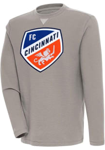Antigua FC Cincinnati Mens Oatmeal Flier Bunker Long Sleeve Crew Sweatshirt