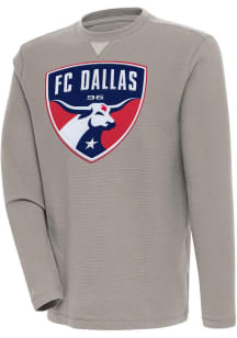 Antigua FC Dallas Mens Oatmeal Flier Bunker Long Sleeve Crew Sweatshirt