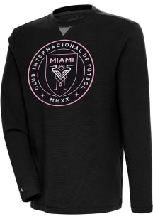 Antigua Inter Miami CF Mens Black Flier Bunker Long Sleeve Crew Sweatshirt