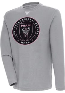 Antigua Inter Miami CF Mens Grey Flier Bunker Long Sleeve Crew Sweatshirt