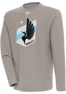 Antigua Minnesota United FC Mens Oatmeal Flier Bunker Long Sleeve Crew Sweatshirt