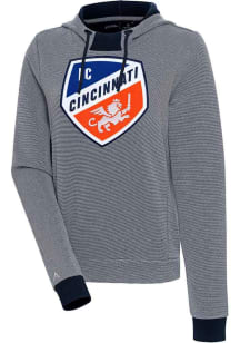 Antigua FC Cincinnati Womens Navy Blue Full Front Axe Bunker Hooded Sweatshirt