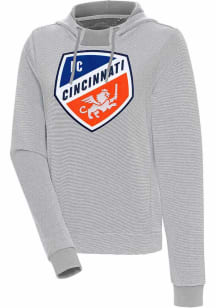 Antigua FC Cincinnati Womens Grey Full Front Axe Bunker Hooded Sweatshirt