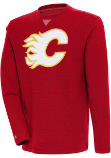 Antigua Calgary Flames Mens Red Flier Bunker Long Sleeve Crew Sweatshirt