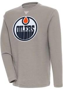 Antigua Edmonton Oilers Mens Oatmeal Flier Bunker Long Sleeve Crew Sweatshirt