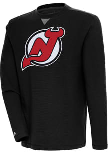 Antigua New Jersey Devils Mens Black Flier Bunker Long Sleeve Crew Sweatshirt