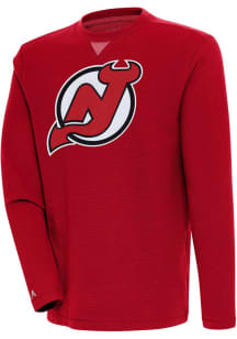 Antigua New Jersey Devils Mens Red Flier Bunker Long Sleeve Crew Sweatshirt