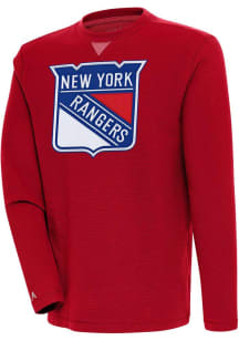 Antigua New York Rangers Mens Red Flier Bunker Long Sleeve Crew Sweatshirt