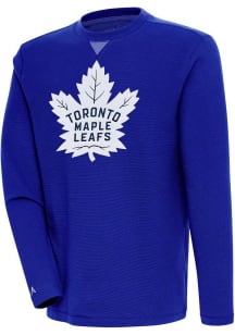 Antigua Toronto Maple Leafs Mens Blue Flier Bunker Long Sleeve Crew Sweatshirt