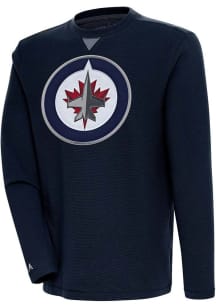 Antigua Winnipeg Jets Mens Navy Blue Flier Bunker Long Sleeve Crew Sweatshirt