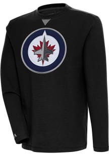 Antigua Winnipeg Jets Mens Black Flier Bunker Long Sleeve Crew Sweatshirt